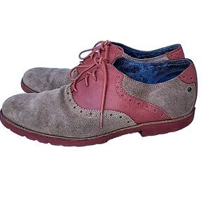Rockport Mens Lace Up Laser Cut Trim Oxfords Red Brick Suede Leather USSz 9.5 EC